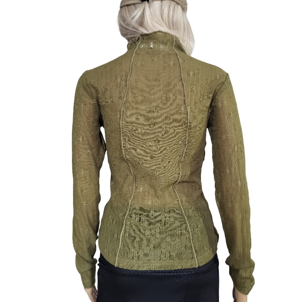 Astr Olive Long Sleeve Mock Neck Sheer Blouse Size XS NWT - Picture 4 of 7